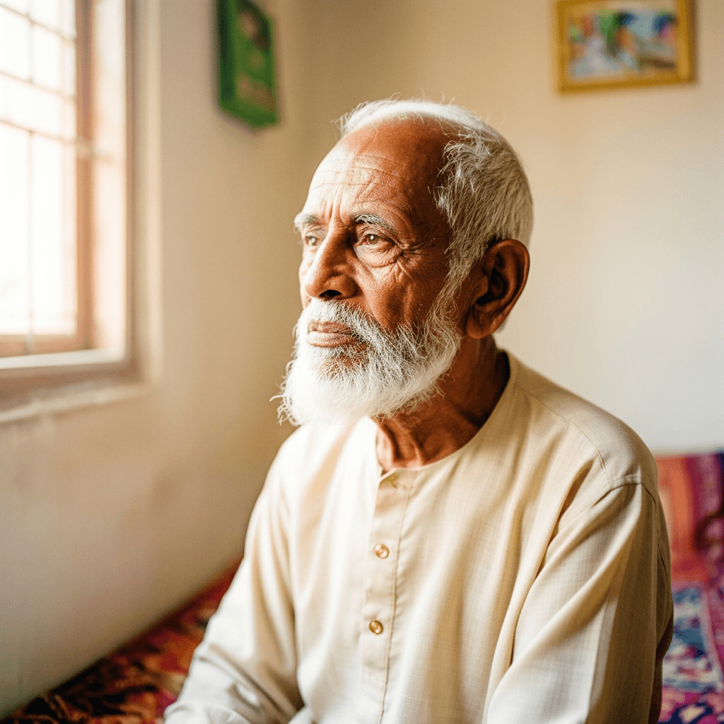 Elderly gentleman resting peacefully in a sunlit room